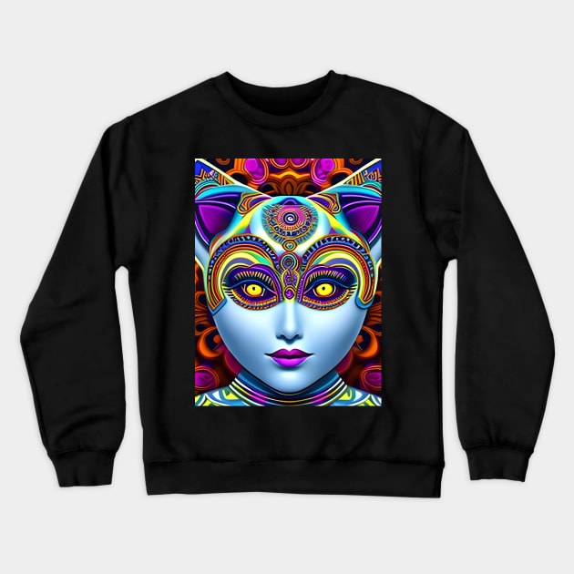 Catgirl DMTfied (20) - Trippy Psychedelic Art Crewneck Sweatshirt by TheThirdEye